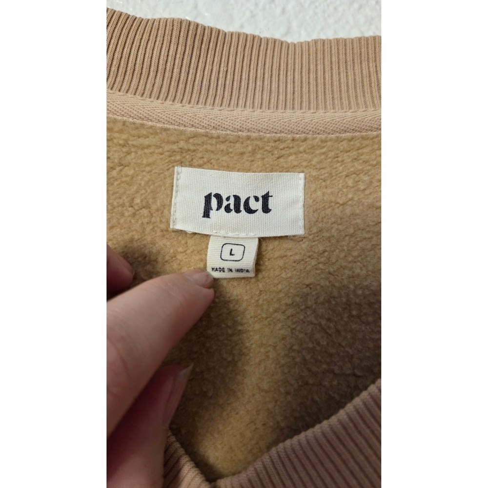 PACT Organic Cotton V Neck Sweatshirt Beige Relaxed Minimalist Pullover‎ Large - Picture 3 of 6